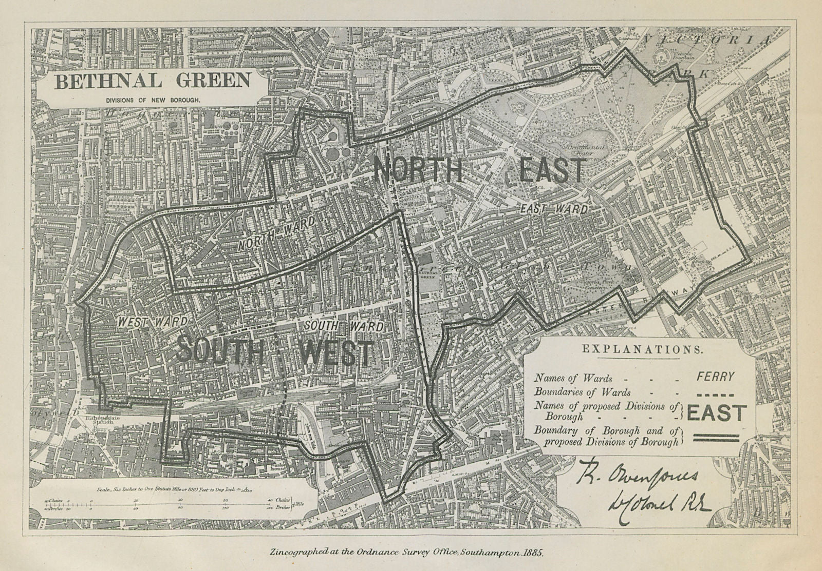 Bethnal Green Parliamentary Borough. London. BOUNDARY COMMISSION 1885 old map